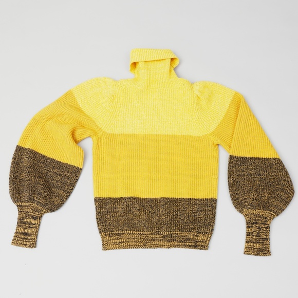 ALC Yellow Mustard Color Block Turtleneck Sweater - Picture 6 of 7